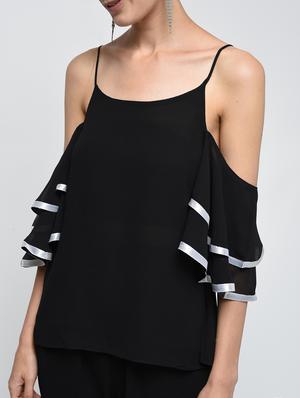 contrast lace cold shoulder top - 15979451 - Standard Image - 5