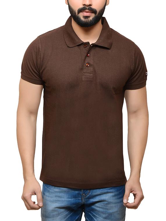 brown solid polo t-shirt - 15979469 - Zoom Image - 1