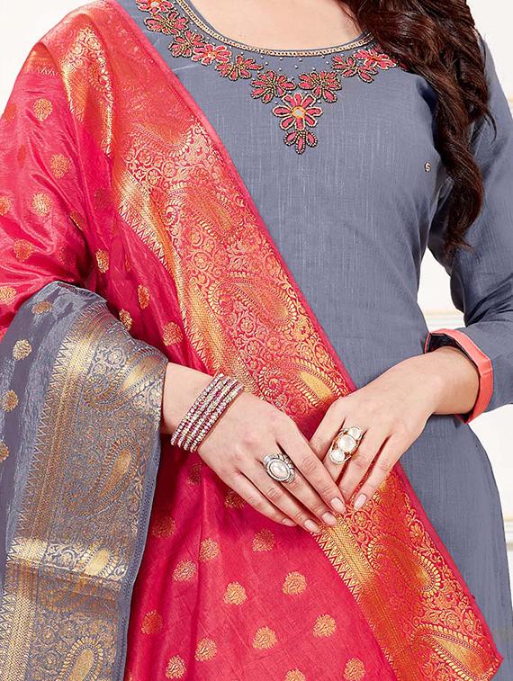 embroidered unstitched suit - 15979480 - Zoom Image - 2