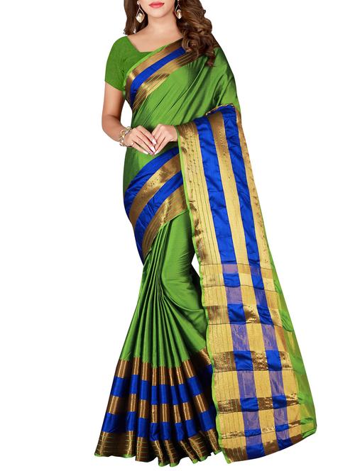 striped zari motif green woven saree with blouse - 15979616 - Standard Image - 1