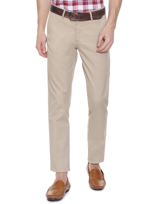 beige cotton flat front casual trouser - 15981573 - Standard Image - 1
