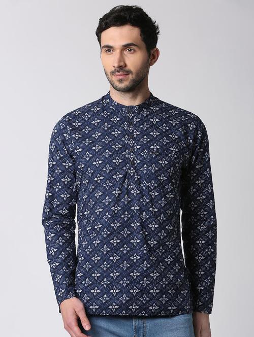 blue cotton short kurta - 15982648 - Standard Image - 1