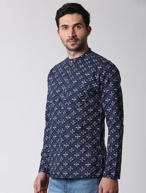 blue cotton short kurta - 15982648 - Standard Image - 2