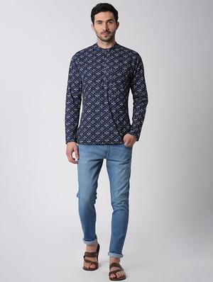 blue cotton short kurta - 15982648 - Standard Image - 4