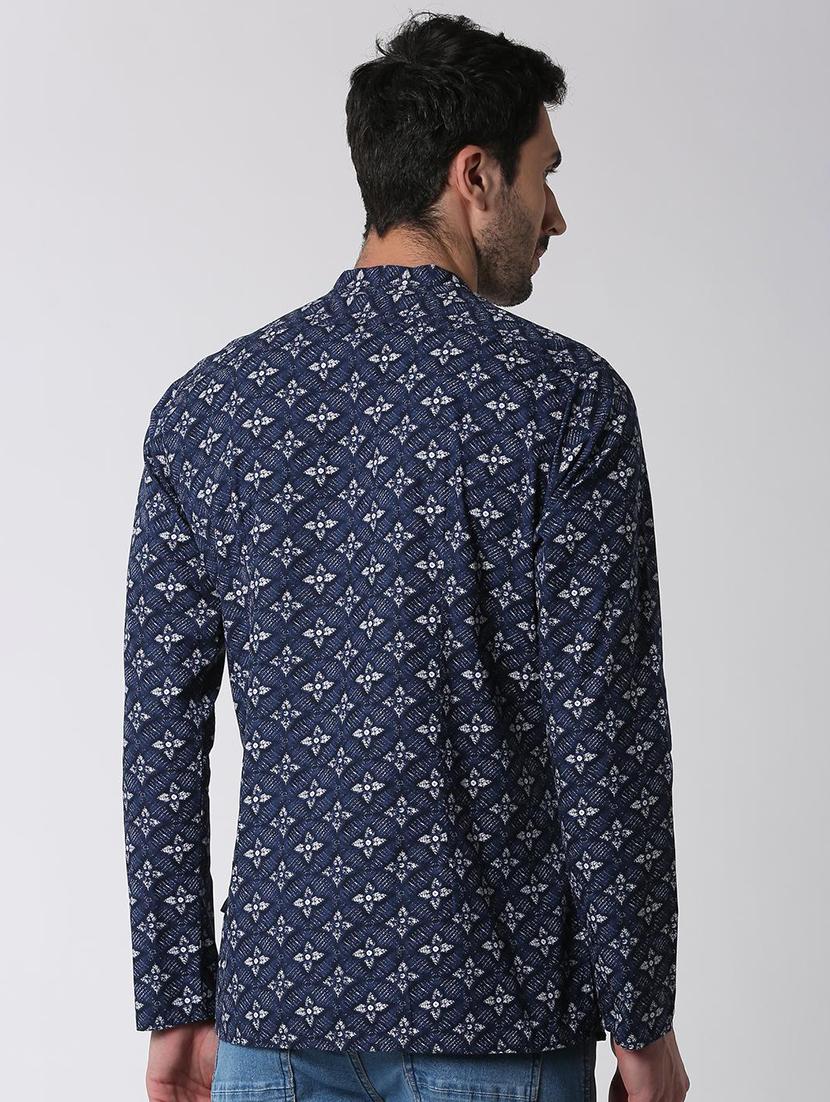 blue cotton short kurta - 15982648 - Zoom Image - 3
