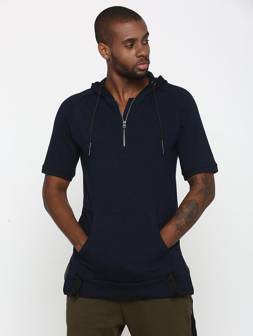 navy blue solid hooded t-shirt - 15982911 - Zoom Image - 1