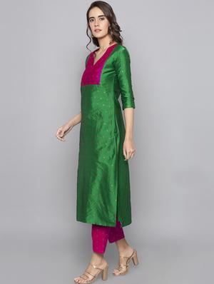 dobby silk blend straight kurta - 15983326 - Standard Image - 2