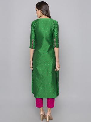 dobby silk blend straight kurta - 15983326 - Standard Image - 3