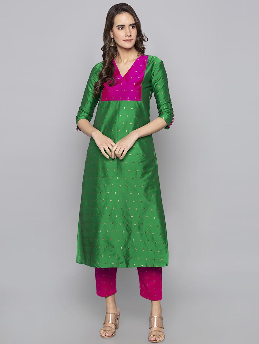 dobby silk blend straight kurta - 15983326 - Zoom Image - 1