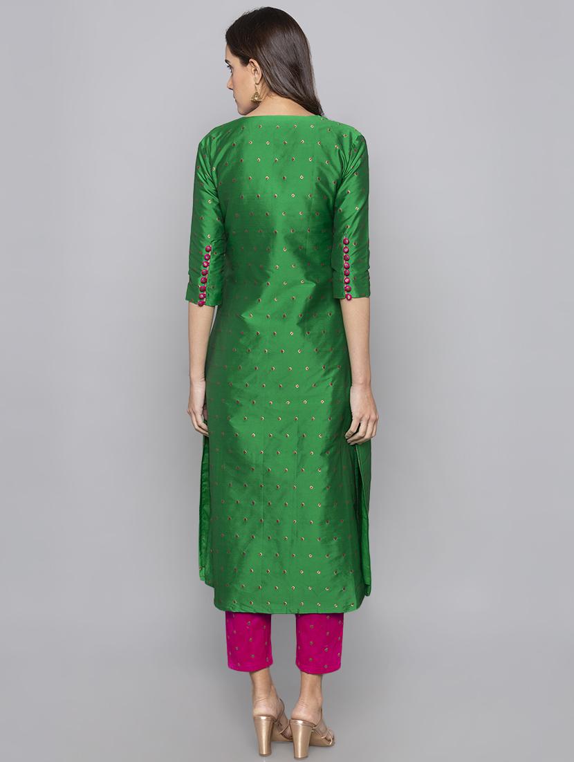 dobby silk blend straight kurta - 15983326 - Zoom Image - 3
