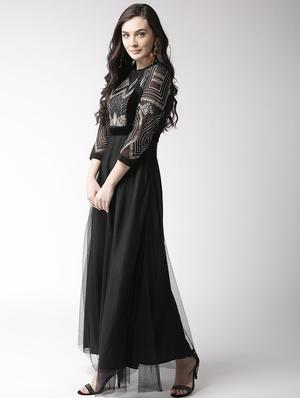 lace insert embroidered maxi dress - 15983342 - Standard Image - 2