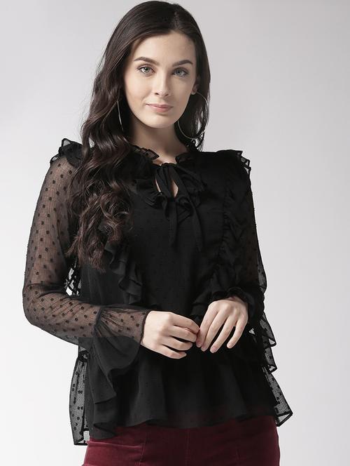 tie knot bell sleeved ruffle top - 15983345 - Standard Image - 1
