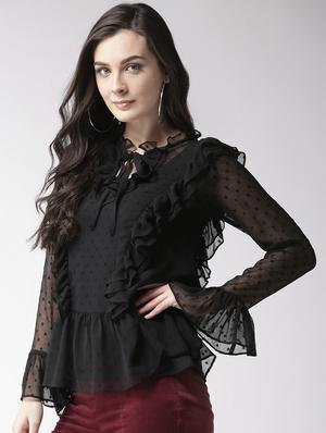 tie knot bell sleeved ruffle top - 15983345 - Standard Image - 2