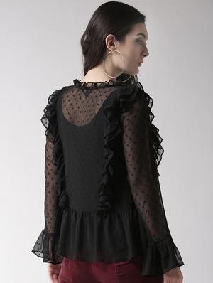 tie knot bell sleeved ruffle top - 15983345 - Standard Image - 3