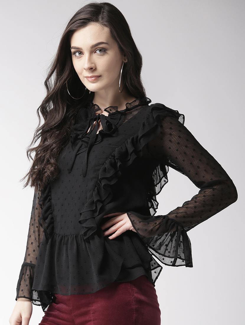 tie knot bell sleeved ruffle top - 15983345 - Zoom Image - 2