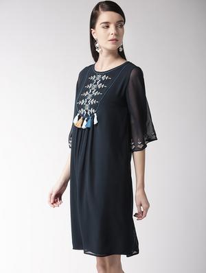 tassel detail embroidered a-line dress - 15983349 - Standard Image - 2