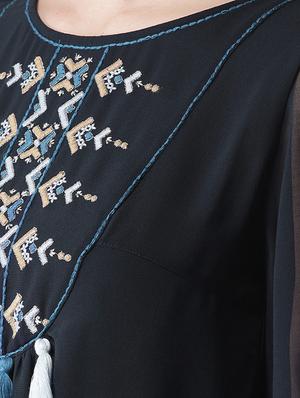 tassel detail embroidered a-line dress - 15983349 - Standard Image - 5
