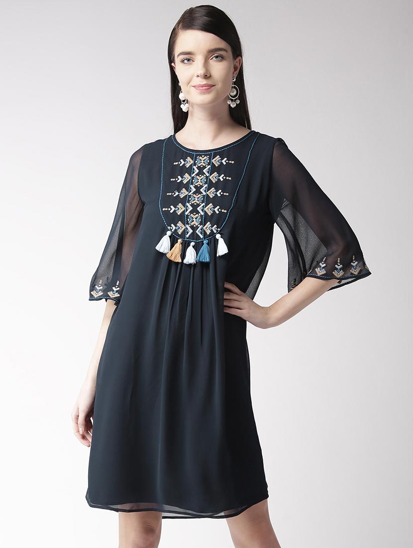 tassel detail embroidered a-line dress - 15983349 - Zoom Image - 1