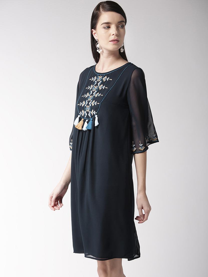 tassel detail embroidered a-line dress - 15983349 - Zoom Image - 2