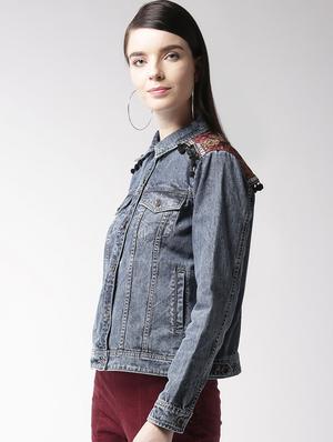 lace detail button up denim jacket - 15983353 - Standard Image - 2