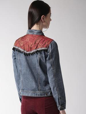 lace detail button up denim jacket - 15983353 - Standard Image - 3