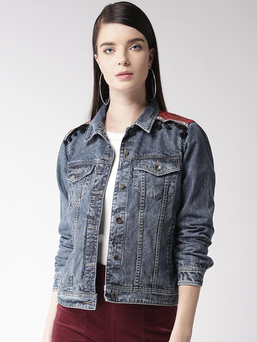 lace detail button up denim jacket - 15983353 - Zoom Image - 1