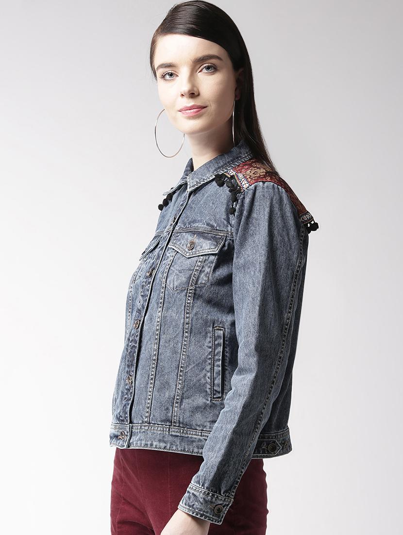 lace detail button up denim jacket - 15983353 - Zoom Image - 2