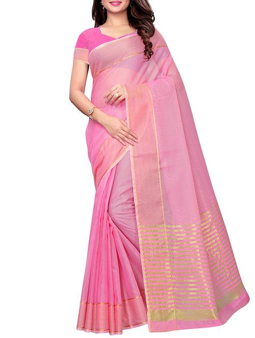 striped zari border pink woven saree with blouse - 15983481 - Very Small Image - 1