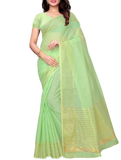 striped zari border parrot green woven saree with blouse - 15983483 - Very Small Image - 1
