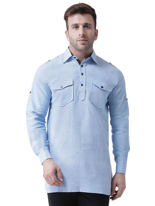 blue cotton pathani kurta - 15983876 - Standard Image - 1