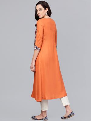 printed solid a-line kurta - 15984586 - Standard Image - 3