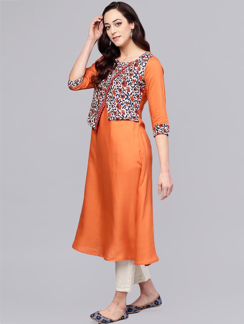 printed solid a-line kurta - 15984586 - Zoom Image - 2