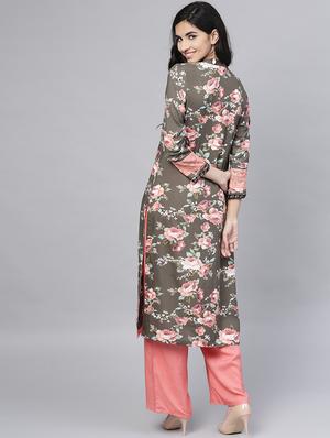 digital floral straight kurta - 15984602 - Standard Image - 3