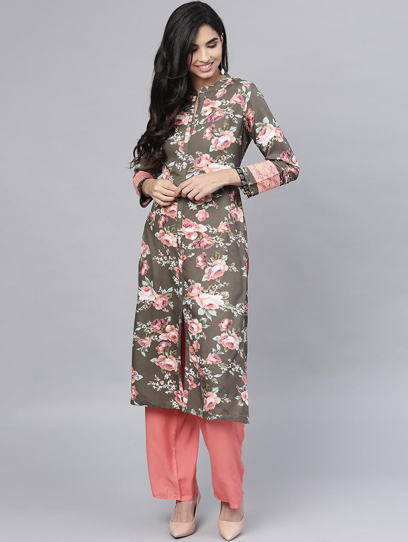 digital floral straight kurta - 15984602 - Zoom Image - 2