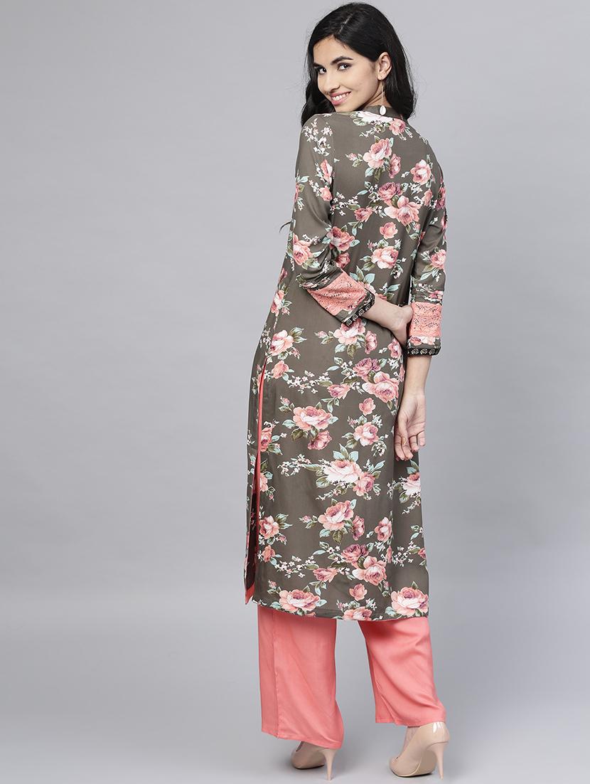 digital floral straight kurta - 15984602 - Zoom Image - 3