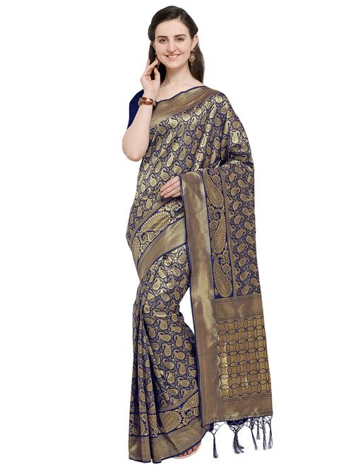 paisley zari motif blue banarasi saree with blouse - 15984935 - Standard Image - 1