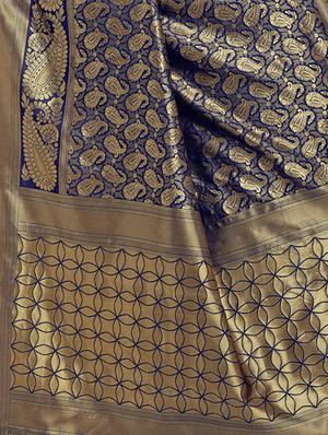 paisley zari motif blue banarasi saree with blouse - 15984935 - Standard Image - 4