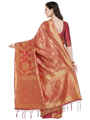 floral zari motif red banarasi saree with blouse - 15984936 - Standard Image - 2