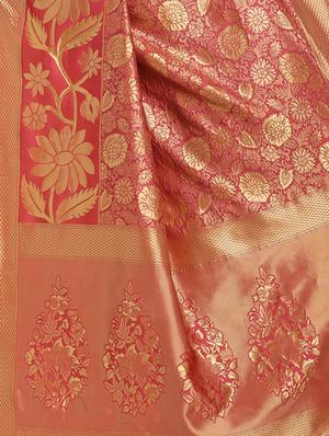 floral zari motif red banarasi saree with blouse - 15984936 - Standard Image - 4