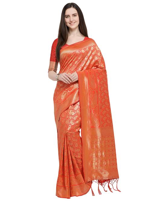 paisley zari motif red banarasi saree with blouse - 15984938 - Very Small Image - 1