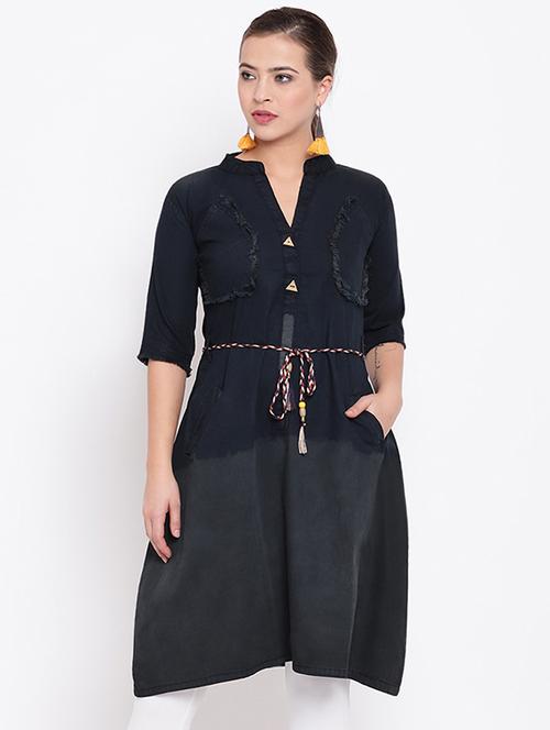 solid a-line kurta with pocket - 15984948 - Standard Image - 1