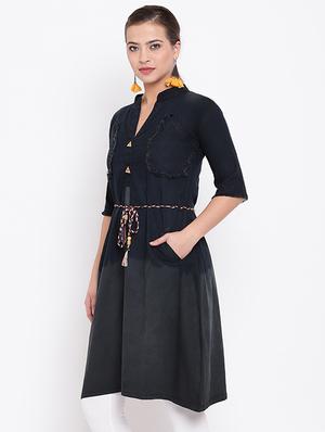 solid a-line kurta with pocket - 15984948 - Standard Image - 2