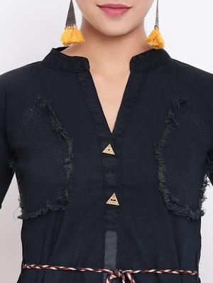 solid a-line kurta with pocket - 15984948 - Standard Image - 4