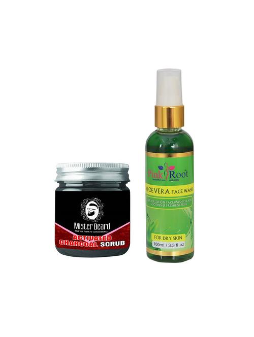 pink root aloe vera face wash 100ml with mister beard activated charcoal scrub 100gm - 15984969 - Standard Image - 1