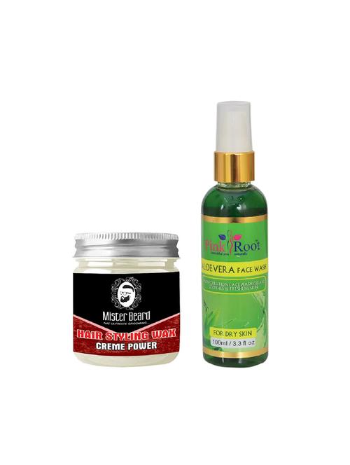 pink root aloe vera face wash 100ml with mister beard hair styling wax creme power 100gm - 15984971 - Standard Image - 1