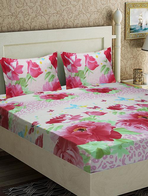 attractive floral microfiber double bed sheet with 2 pillow covers - 15988019 - Standard Image - 1