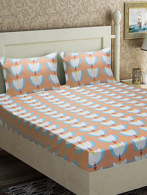 elegant abstact orange microfiber double bed sheet with 2 pillow covers - 15988024 - Zoom Image - 1