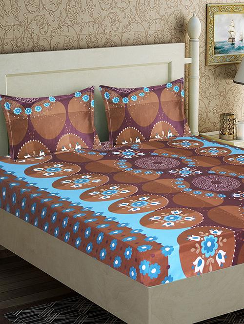 attractive brown intricate floral microfiber double bed sheet with 2 pillow covers - 15988026 - Standard Image - 1