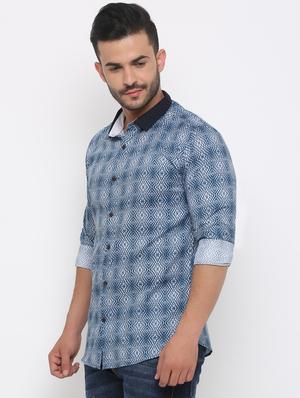 blue printed casual shirt - 15988323 - Standard Image - 2