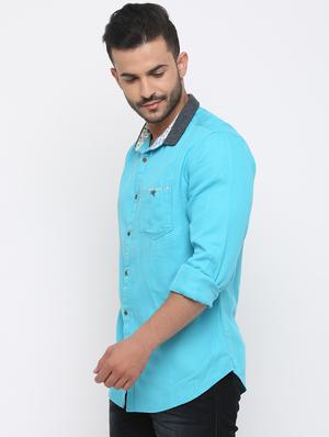 blue solid casual shirt - 15988328 - Standard Image - 2